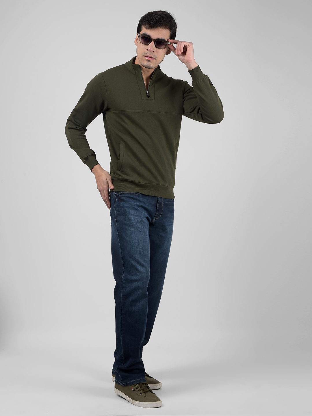 Numero Uno Men Olive Mock Neck Sweatshirts
